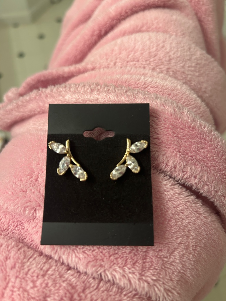 Gold And Gem Bar Crawler Earrings Leaf Like Design Costume Jewelry